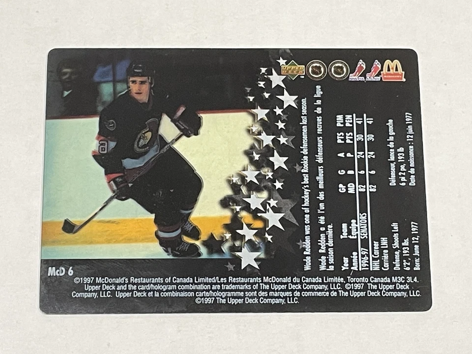 1997-98 Upper Deck Ice McDonald's Hockey #McD 6 - Wade Redden - Ottawa Senators - Image 2 of 2