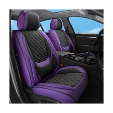 Car Seat Covers Full Set Purple Black, Luxury Faux Leather Waterproof Non-Sli...
