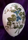 Vintage Antique Easter Hand Blown Milk Glass Egg 6" Flowers & Easter Greeting
