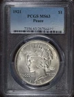 1921 Peace Silver Dollar $1 - PCGS MS63 High Relief - Key Date PQ+ SKU#620