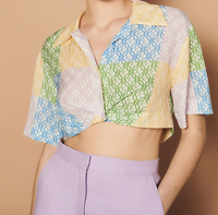 Sandro Paris Damen Leinen Bluse Mehrfarbig Cropped Gr 0 34 Xs Luxus Chic