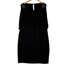 Womens Black Embellished Sheath Cocktail Party Dress Size 16 Sleeveless