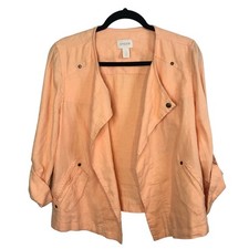 Chico's Size 1 Women's Medium Peach Colored Linen Jacket Drape Front Lightweight