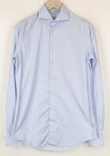 SUITSUPPLY Men Formal Shirt 39L/15 1/2L Slim Blue Cotton Melange Extra Fit I