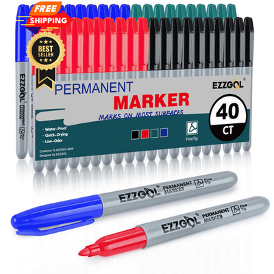 Ezzgol Multicolor Permanent Markers Bulk, 40 1 Count (Pack of 40), 