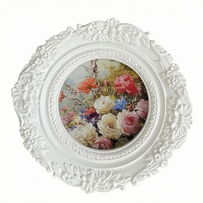 Cadre Photo Rond Bordure Florale Cadre Photo Fleuri Blanc - Photo 1/4