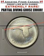 *PARTIAL DIVING GOOSE* 1967 Canada Silver $1 Dollar! RARE ERROR! PROOF-LIKE!