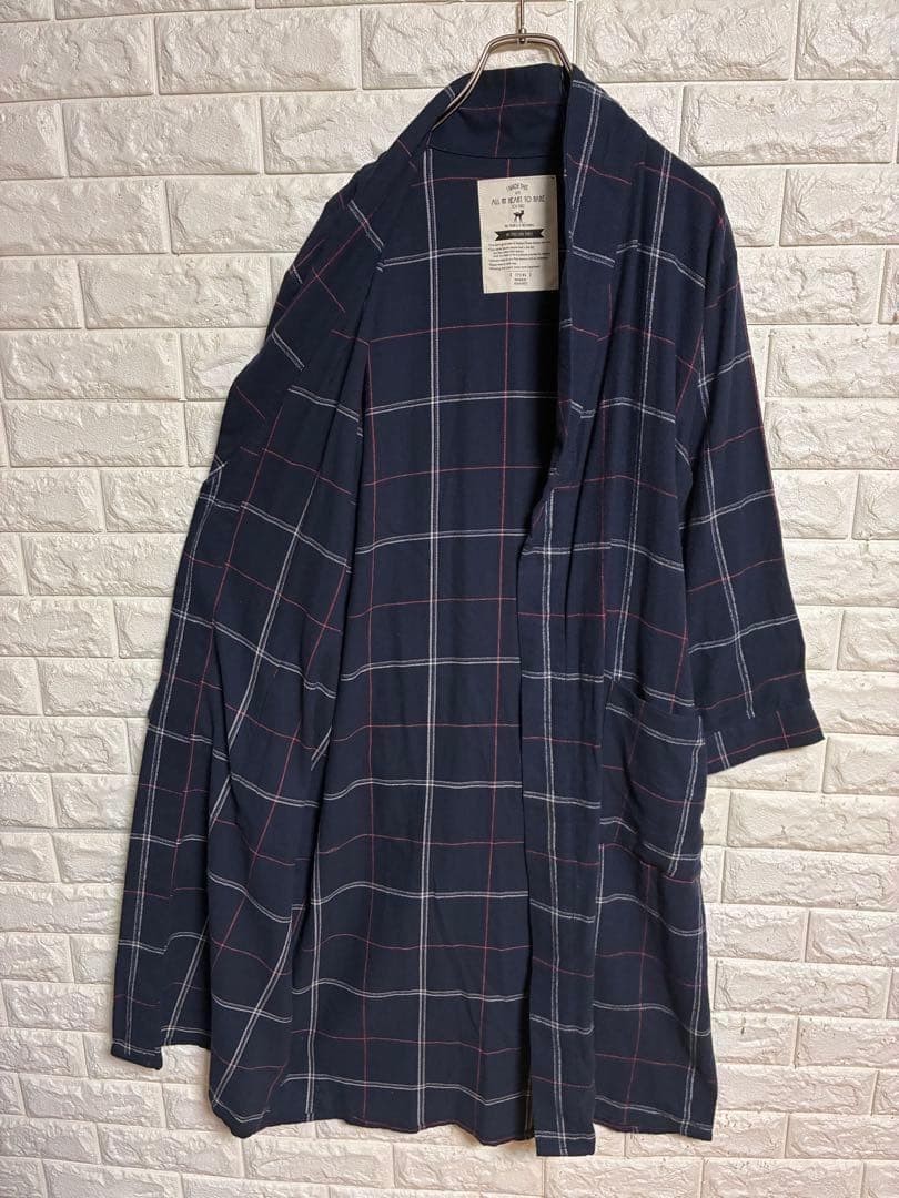 179 Checked Long Sleeve Buttonless Jacket Cotton … - image 8