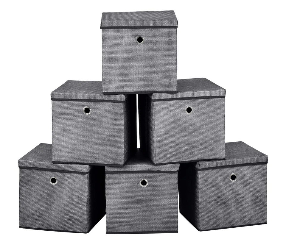 Foldable Fabric Storage Boxes with Lids Collapsible Space-Saving Closet Set of 4 - Image 2 of 4