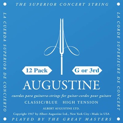 Classic/Blue - High Tension Nylon Guitar Strings 12 Pack of G (3rd) Strings Augu