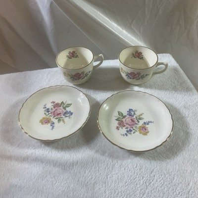SCIO HAZEL floral gold trim cups+saucers set center flower [Lot=4] Cottagecore