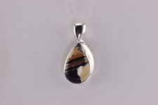 Sterling Silver 32mm x 16mm Brown Jasper Mosaic Black Onyx Teardrop Pendant