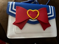 Kawaii Sailor Moon Inspired Bow Heart Crossbody Purse Top Handle Bag Blue