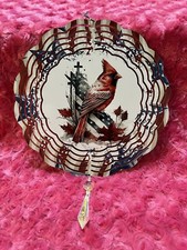 Patriotic Cardinal Metal Windspinner With Suncatcher Tail