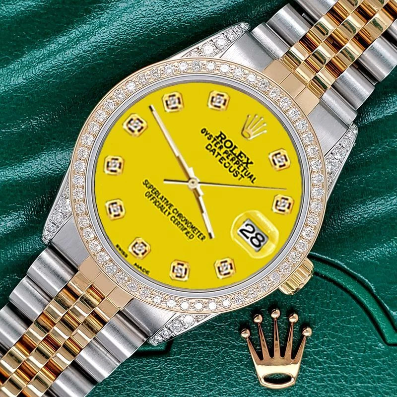 Rolex Datejust 2 Tone 36mm 1.4ct Diamond Bezel Lugs Yellow Dial