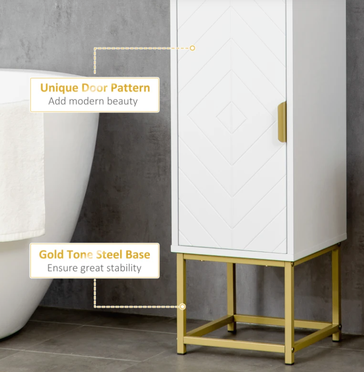 Tall Bathroom Cabinet Modern Gold White Storage Unit Display Cupboard Door Shelf | eBay UK