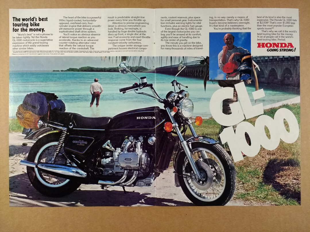1977 Honda GL1000 Goldwing Motorcycle vintage print Ad