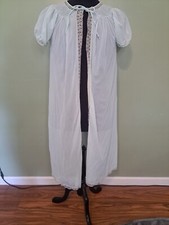 Vintage Baby Blue Hollywood Vasserette House Coat-Robe, Top Tie, Open Lace Small