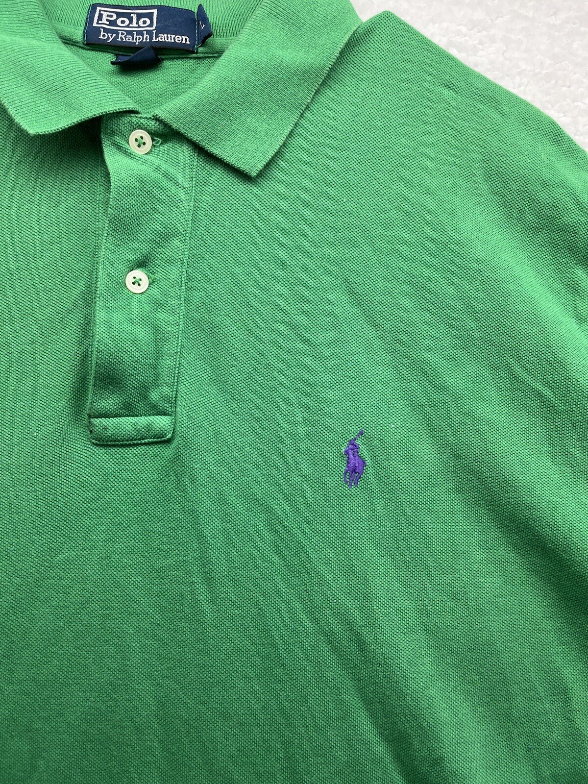 Ralph Lauren camicia uomo grande verde polo cotone manica corta golf viola pony