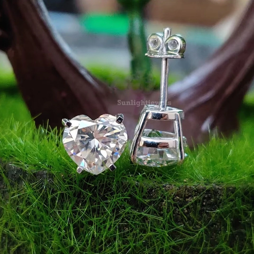 Tachuelas solitarias de diamantes blancos tratados con certificación de 2 quilates de plata 925 gran brillo Foto 3 de 4