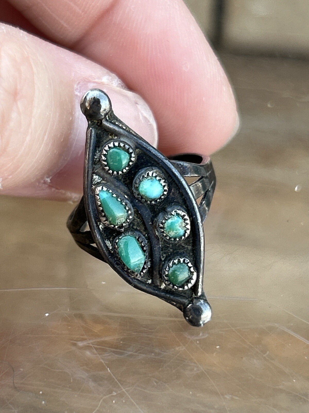 Native Sterling Silver Multi Turquoise Navette Ri… - image 5