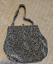 Vintage Black  White Dot Handbag with Gold Clasp