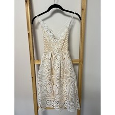 White Crochet Lace Floral Strap Dress ( S )