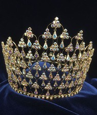 Crystal Rhinestones AB.1 Row At The Bottom w/Gold Plated Round Crown 5"Height.