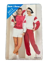 5513 See & Sew XS S M L Active PULL ON SHORTS PANTS TOP Athleisure Vintage 1980s