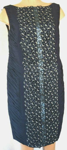 TONY WARD PRET-A-PORTER SEQUIN/EMBROIDERED APPLIQUE SILK/SATIN DRESS SIZE 14 - Picture 3 of 11