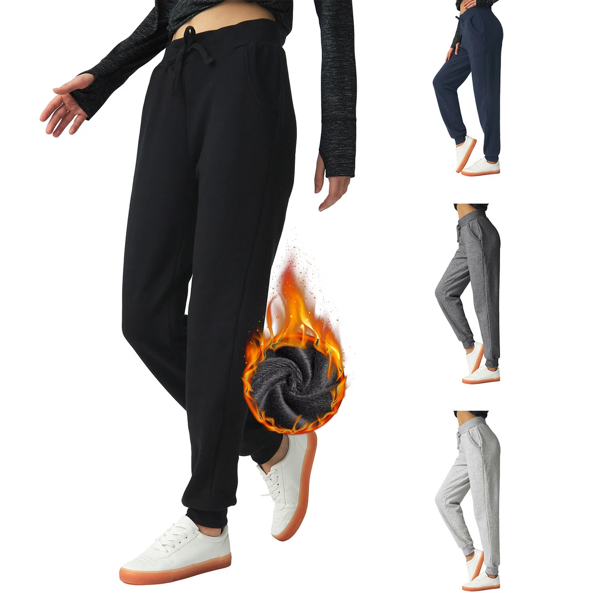 Women Fleece Lined Pants Stretch Thermal Fitness Joggers Winter Thick  Sweatpants