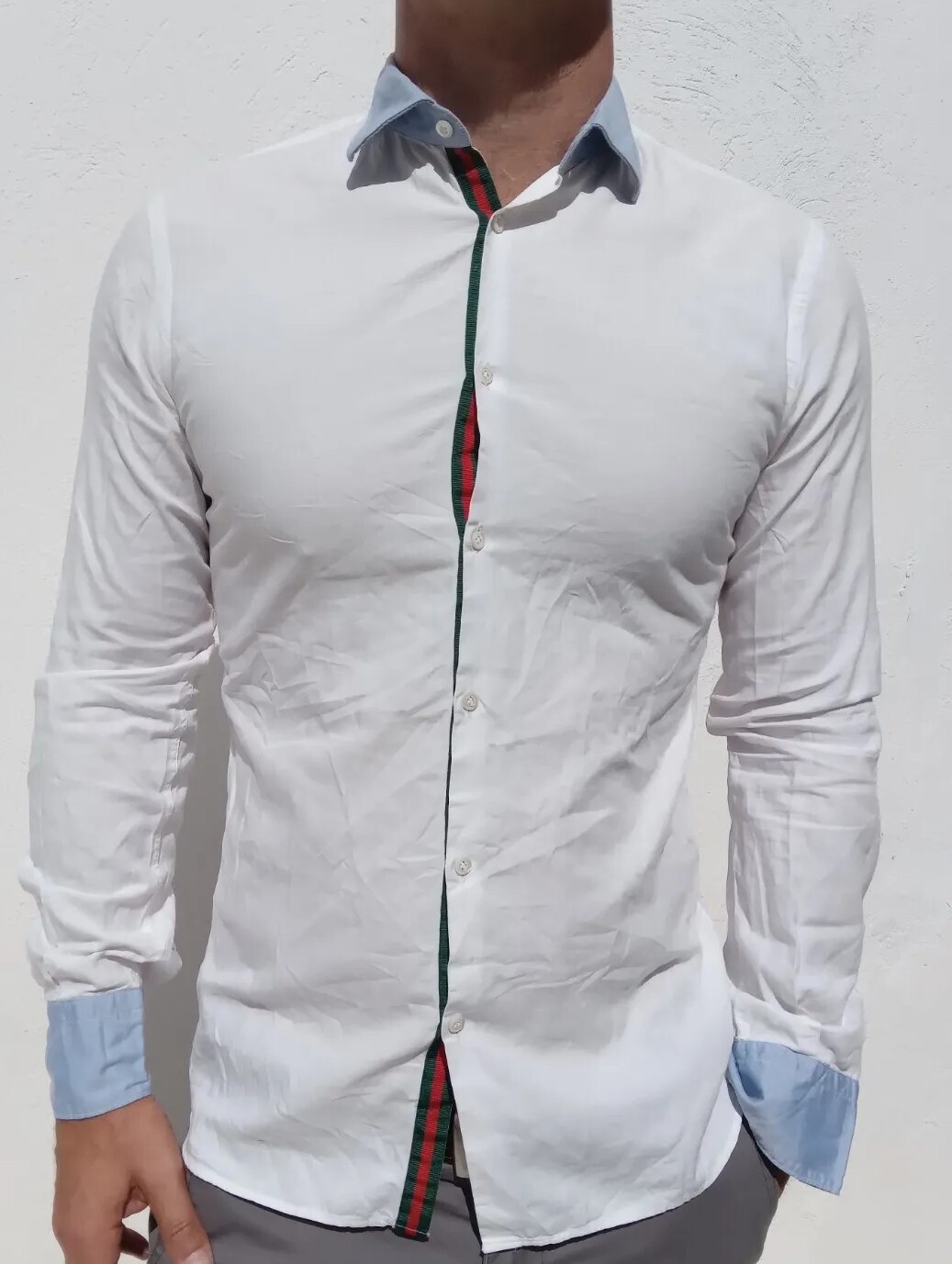 AGLINI Men's WHITE/BLUE COTTON Shirt Size 39 UK Vintage RRP £239