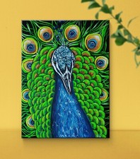 XXL  handgemalte Pfau Gemälde 60/80 cm, Tier Bild, Original  Kunst Leinwand 