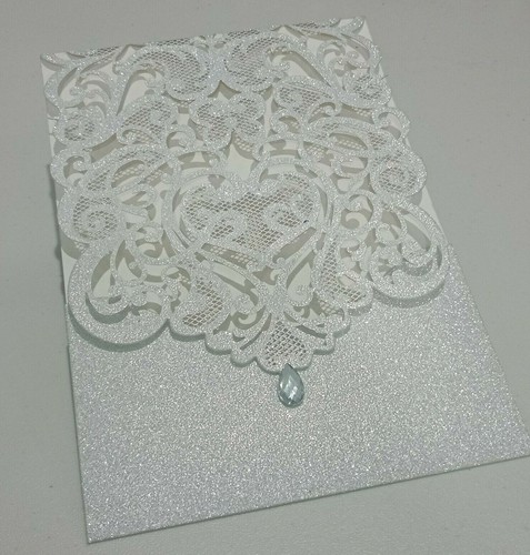 Glitter Laser Cut Wedding Invitations Pocket Card with Envelope 1/10/30/50/100 - Picture 4 of 5