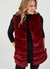 Frank Usher Faux Fur Ribbed Satin Lined Gilet. Wine. Size Small. Bnwot. Rrp £65