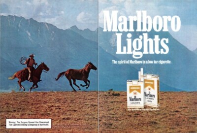 1981 Marlboro Lights Cigarettes Cowboy Wild Horse 2 Page Vintage
