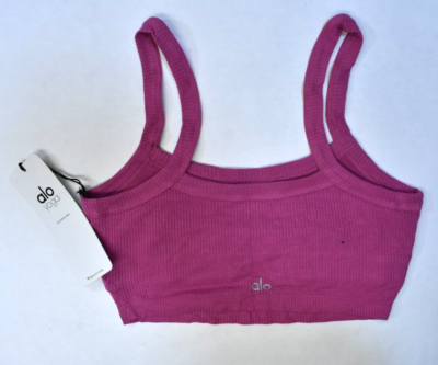 Alo Ribbed Crop Whisper Bra Tank Raspberry Sorbet Purple Cropped