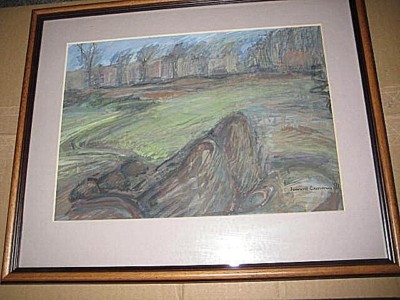 'Camus Woods, South Edinburgh vor Gehäuse, kleine Gouache gerahmt & glasiert 1991