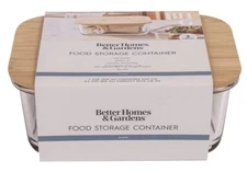 Better Homes & Gardens 4Cup Glass Food Storage Container 2 pc w/Bamboo Lid, NIP