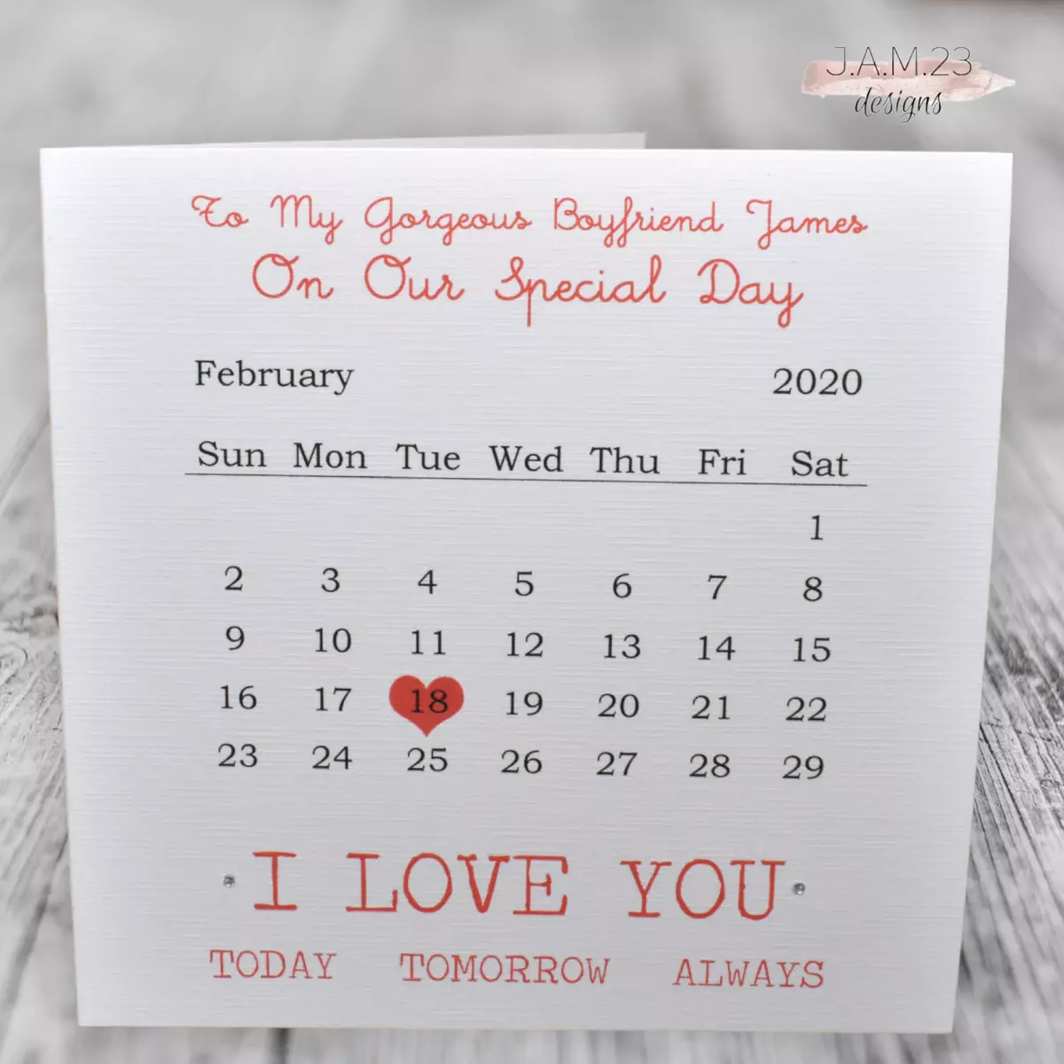 Personalised Anniversary Calendar Card Boyfriend Girlfriend Husband Wife 1st etc
