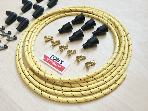 8mm Cloth Covered Spark Plug Wire Kit Set Vintage Wires Yellow v6 inline 6 - Picture 2 of 6