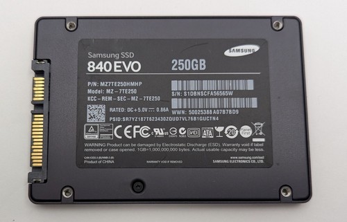 Lot of 5 Samsung SSD 840 EVO 250GB 2.5" Solid State Drive MZ-7TE250 MZ7TE250HMHP - Afbeelding 2 van 2