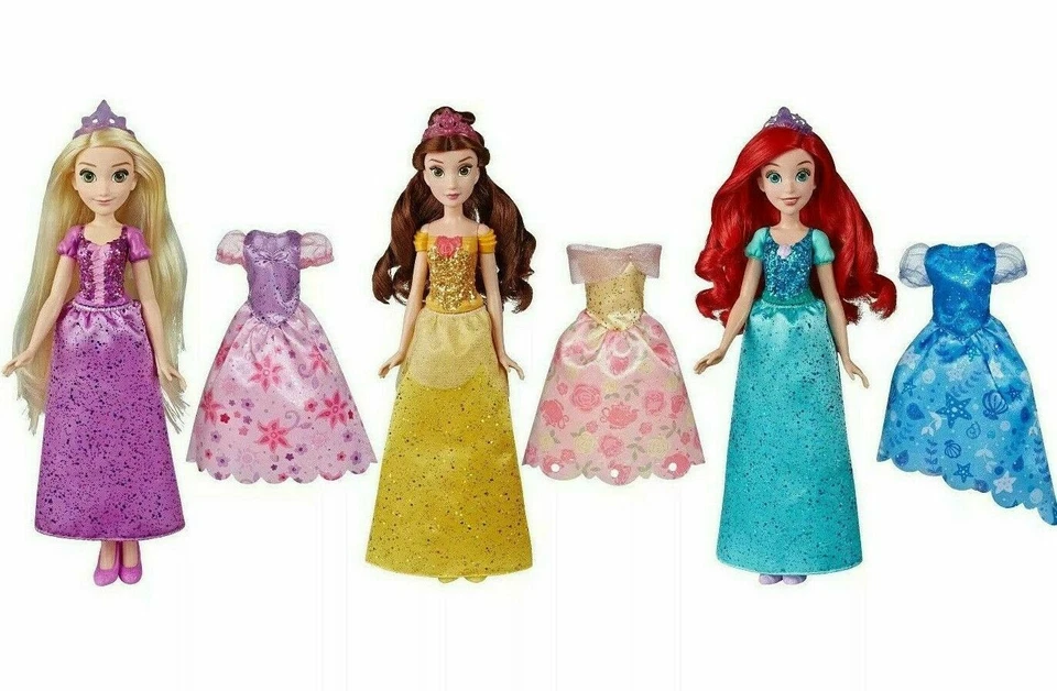 JUEGO DE VESTIR PRINCESA REAL DISNEY 3 MUÑECAS ARIEL BELLE RAPUNZEL +3 VESTIDOS EXTRA Foto 2 de 4