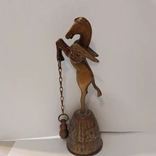 Vtg Antique Dinner School Brass Bell Pegasus with Outside Chain Clapper 6.75"