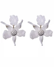 New LeLe Sadoughi Crystal Lily Earrings Clip On