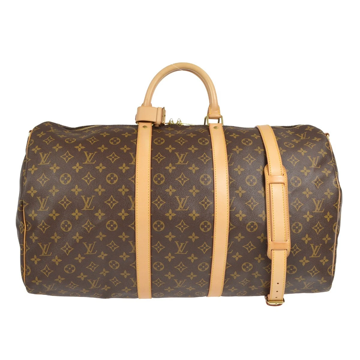 LOUIS VUITTON Keepall Bandouliere 55 Monogram Canvas Travel Bag Brown