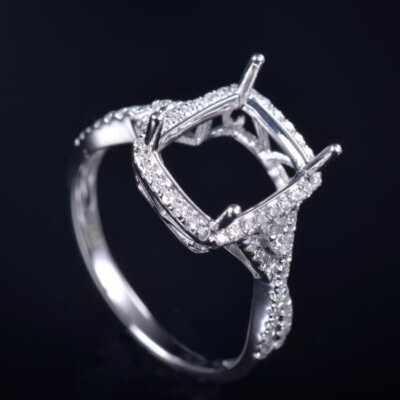 Custom Lab Diamond Engagement Lady Ring Semi Mount 10K White Gold Cushion 10×8mm