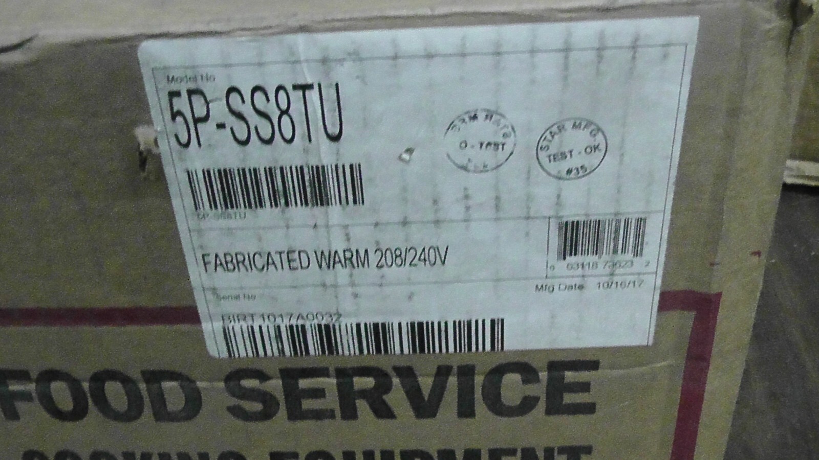 Wells Fabricate Food Warmer 5P-SS8TU, New/Open box