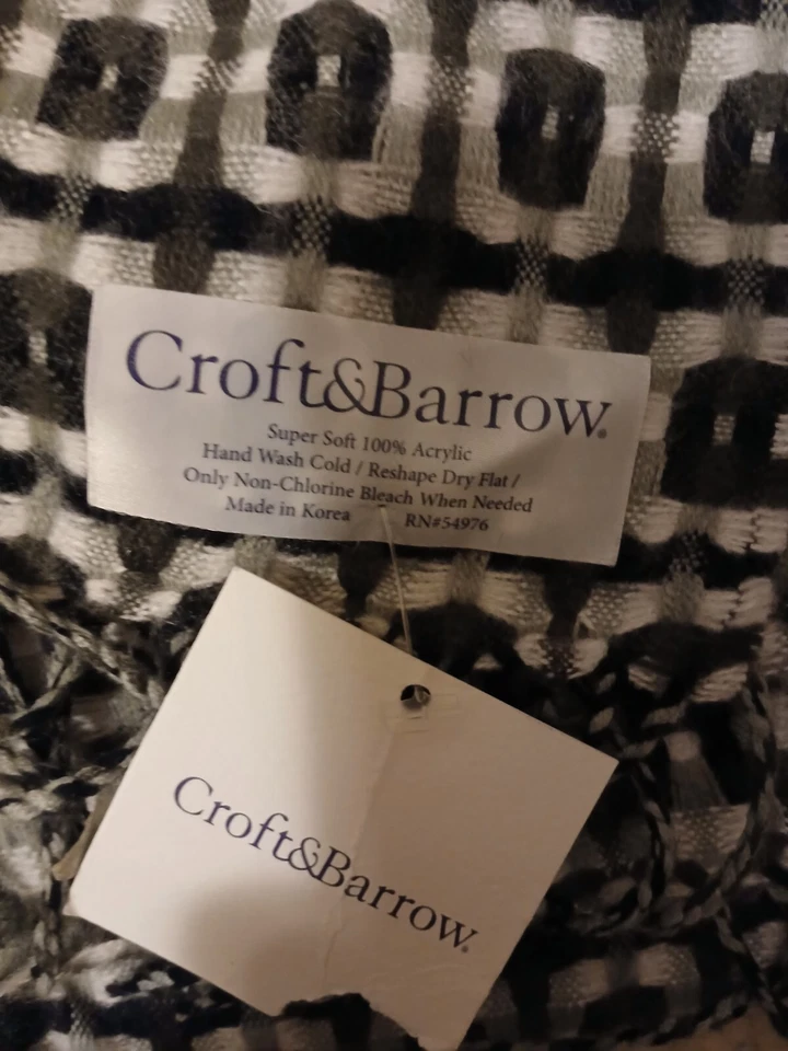 Bufanda - Negra/Gris/Blanca 100% Arcrílico Nueva con Etiquetas Foto 2 de 3