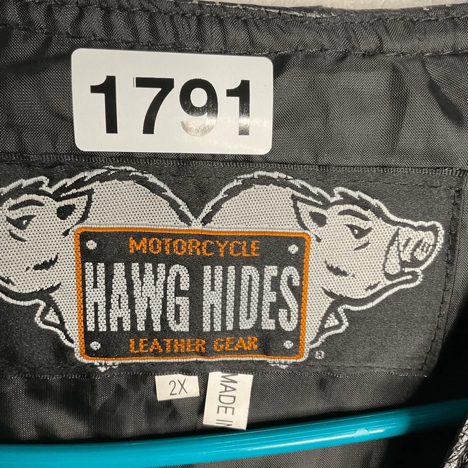 Chaleco de cuero negro Hawg Hides vintage para motocicleta para hombre 2X retazos a presión completos Foto 4 de 4